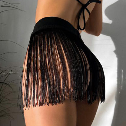Sexy Women High Waist Fringe Tassels Skirts Solid Summer Mini Skirt Ladies Girls Party Punk Rock Costume Clubwear