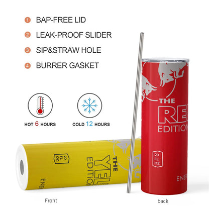 1pc Stainless Steel Thermos 20oz Portable Vacuum Flasks Cold and Hot Water Bottle with Straw Coconut Berry Energy Drink Tumbler