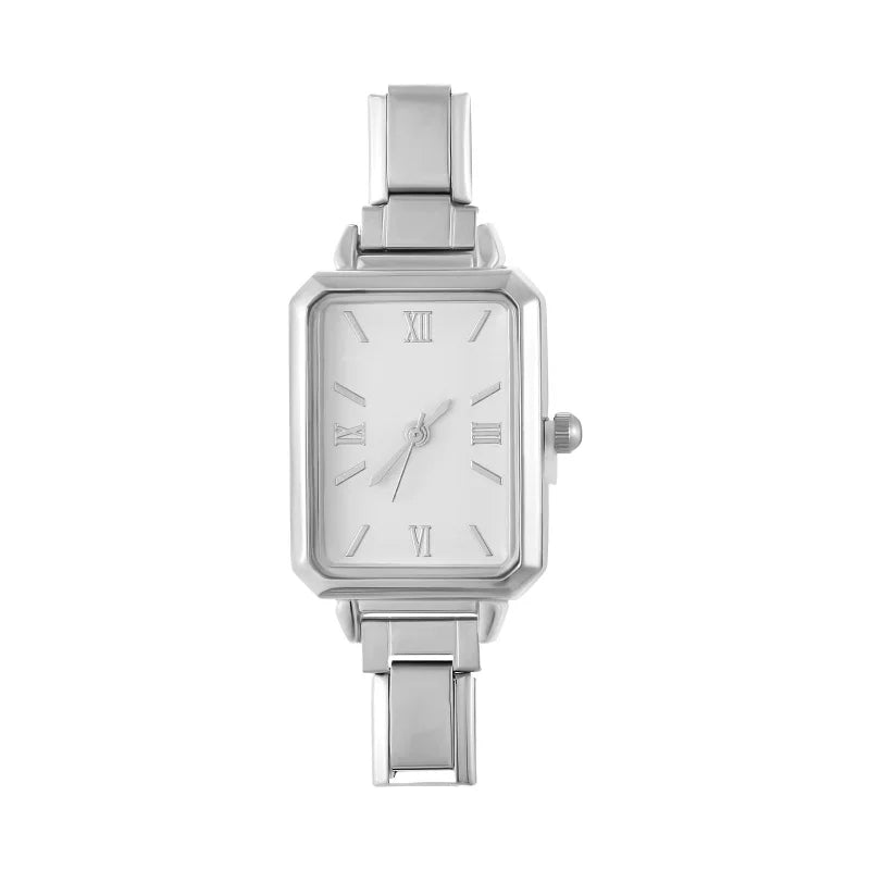 Fashion High Quality Men Women's Stainless Steel Square Round Shiny Zircon Watch Bracelet For Friend Birthday DIY Jewelry Gift
