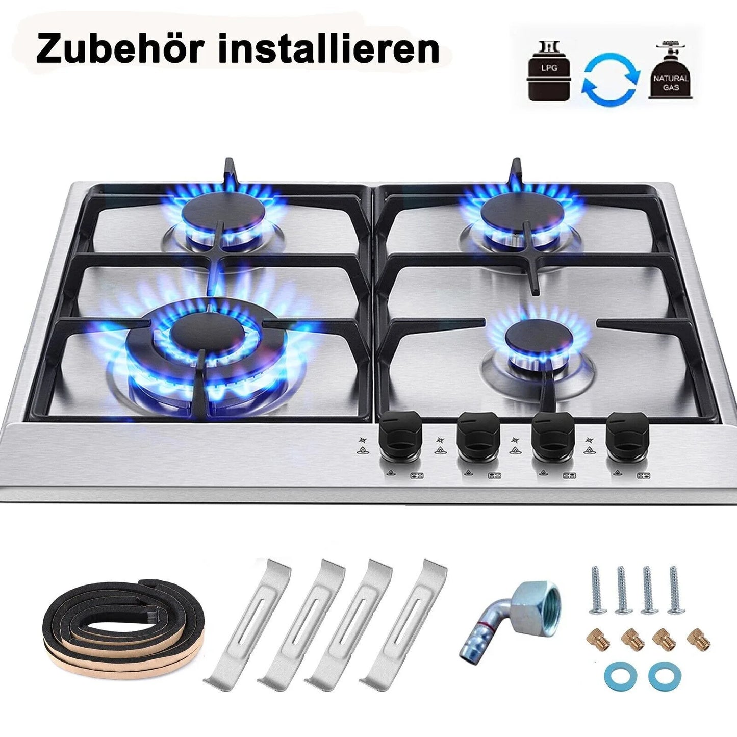 TopStrong 2/4/5 Burner 4200W Stainless Steel Auto Flame Protection Built-in for Natural Gas/Propane, Easy Clean, 30cm‌ Gas Hob