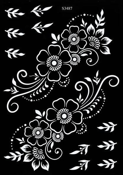 Flower Tattoo Stencil Reusable Henna Template for Hand and Body Henna Tattoo Design for Wedding Festival Party Tattoo Tools