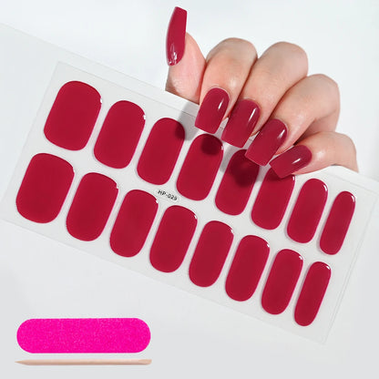 16Tips French Semi-Cured Gel Nail Wraps Sticker Pure Color Full Cover UV Gel Nail Polish Wraps Long-Lasting Nail Extension Decal