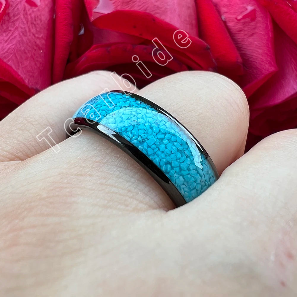 4MM 6MM 8MM Multicolor Turquoise Ring Men Women Beautiful Tungsten Engagement Wedding Band Domed Polished Finish Comfort Fit