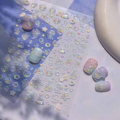 Colorful Water Bubble 5D Nail Art Stickers Goldfish Koi carp Dreamy Polarized Dreamlike Self Adhesive Delicate Manicure Decals