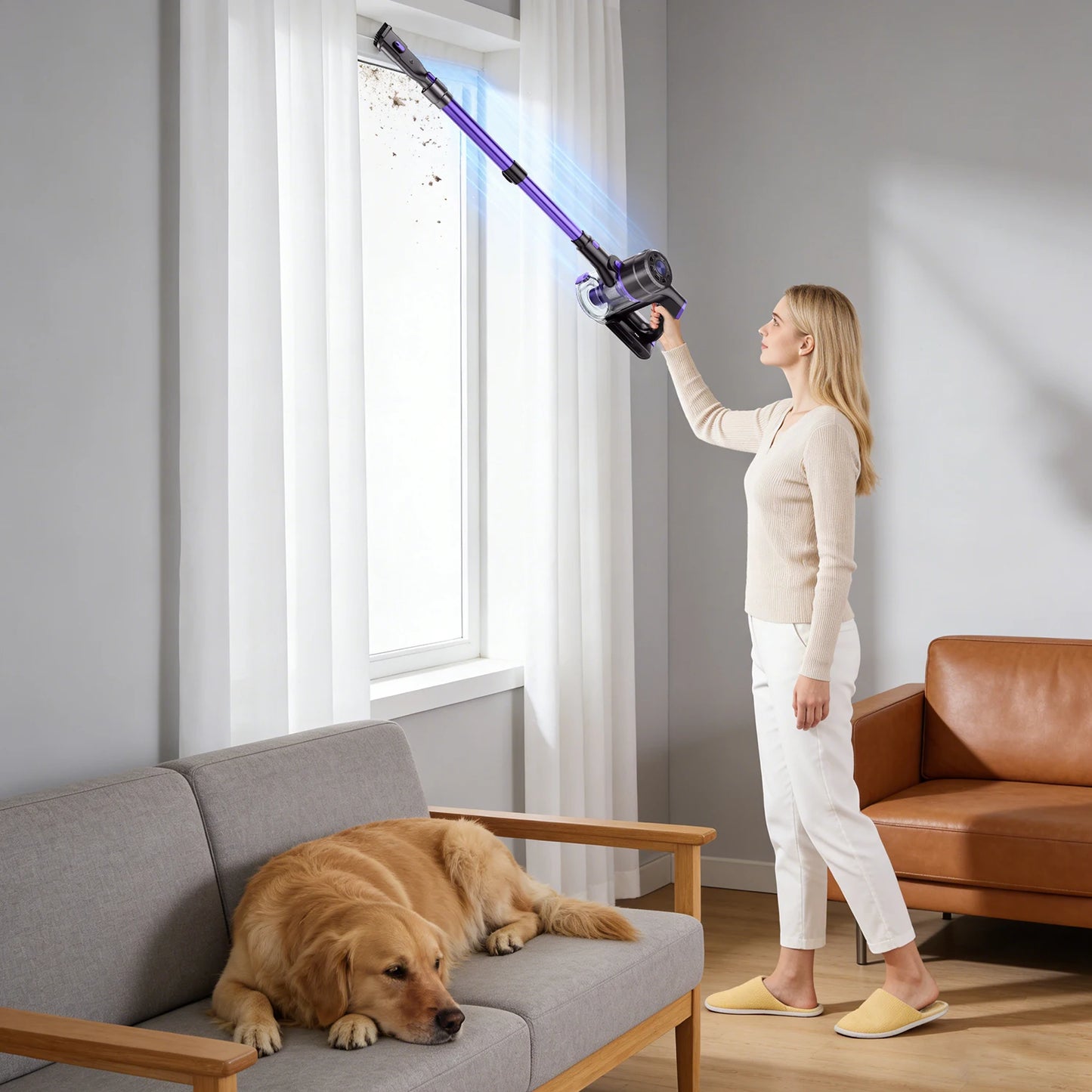 550W Cordless Vacuum Cleaner Brushless Motor System Interactive LED Digital Display Anti-Tangling Hair Cleaning System Powerful Suction Handheld Floor Cleaner For Home Carpet Hard Floor Pet Hair
