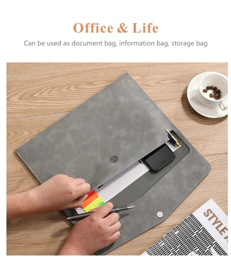 PU Leather A4 Document Bag, 7 Colors, File Folder for Office & Travel, Stylish Organizer