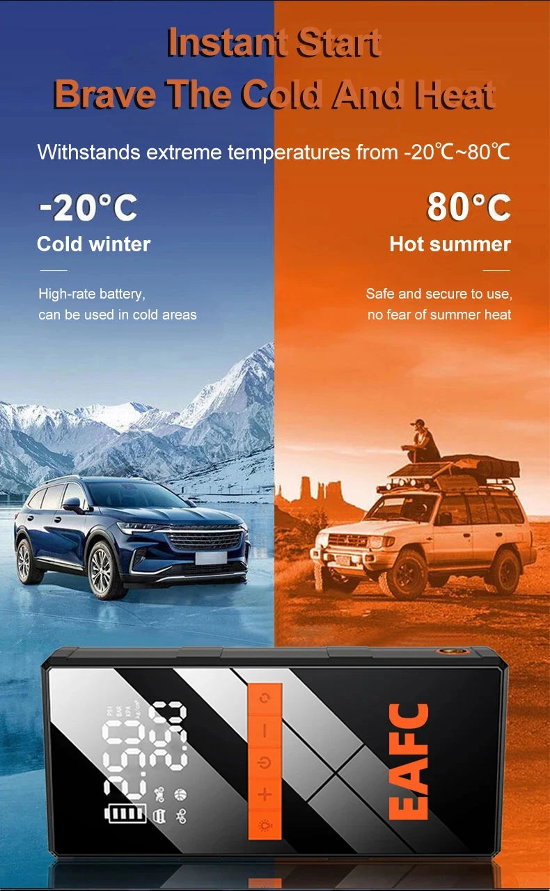 EAFC 1200A Car Jump Starter Air Pump Portable 2 in 1 Air Compressor Multi-function Tire Inflator Auto Portable Battery Starter