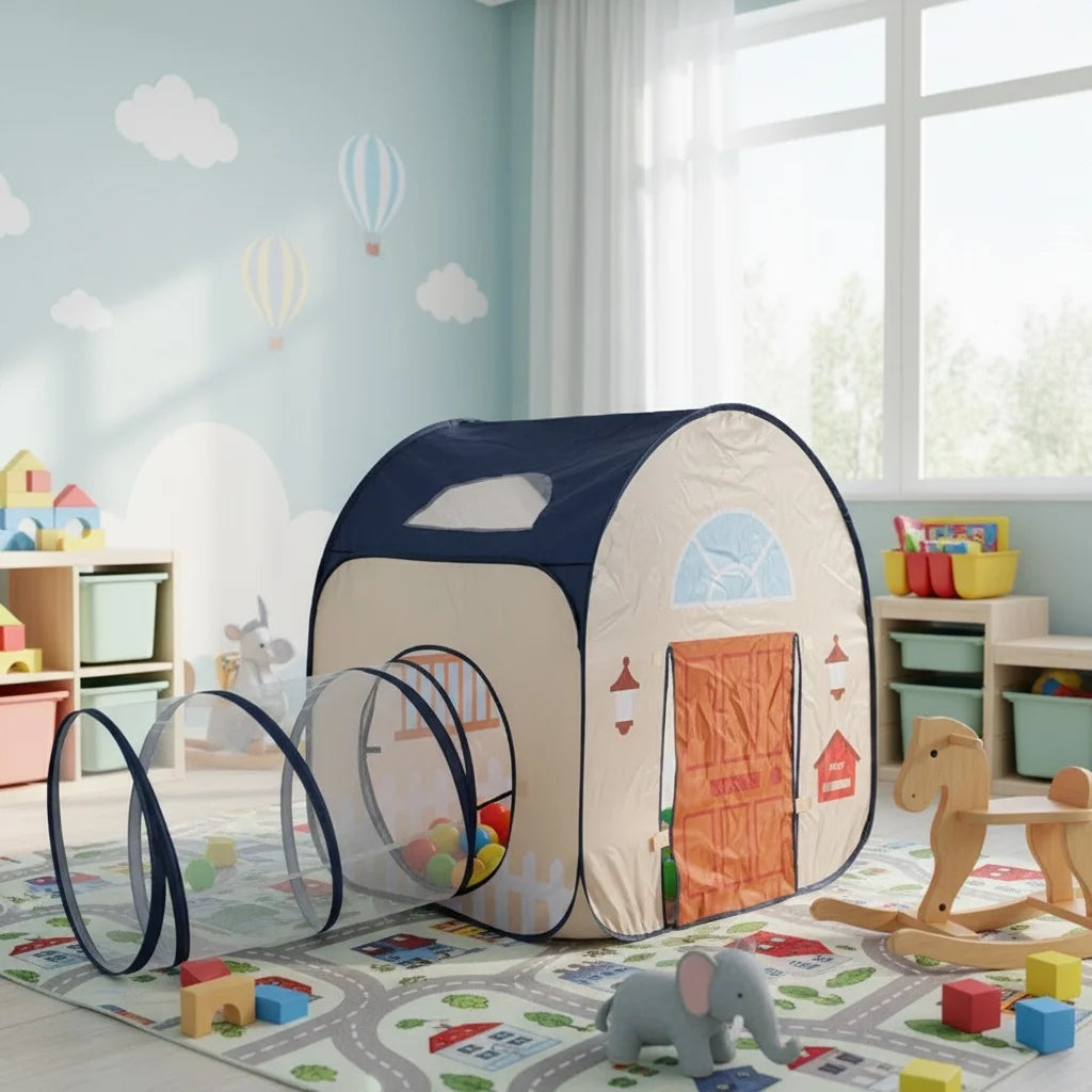 【Outdoor Entertainment】Fun Play Tent with Crawling Tunnel, Large Pop-Up Toy Castle Tent, Portable Toy Playhouse, Great Outdoor Party Tent and Beach Toy, Perfect Holiday Gift for Boys and Girls, Does Not Include Balls