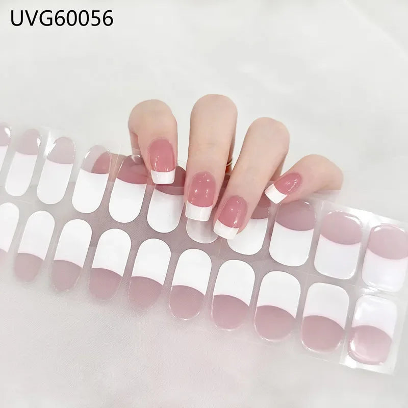 16/18/20Tips Semi-Cured Gel Nail Strips Adhesive Full Cover Stickers for Nails UV Lamp Need Press On Nails Fashion Manicure