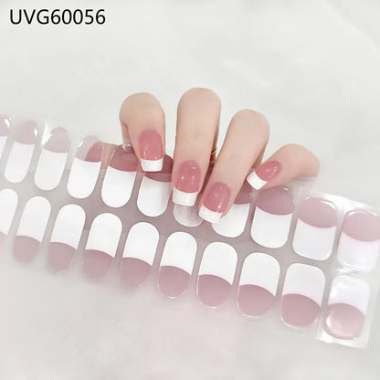 16/18/20Tips Semi-Cured Gel Nail Strips Adhesive Full Cover Stickers for Nails UV Lamp Need Press On Nails Fashion Manicure