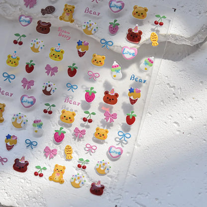 Colorful 5D Happy Birthday Nail Art Sticker Cake Candle Numbers Musical Note Cute Bear Stars Cherry Self Adhesive Manicure Decal