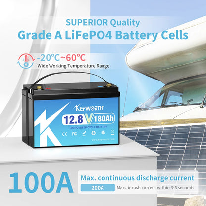 12V 180Ah LiFePO4 Lithium Iron Phosphate Battery Upgraded BMS 6000 Cycles For RV Campers Golf Cart Off-Road Off-Grid Solar Wind