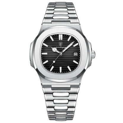 POEDAGAR Luxury Brand Men's Quartz Wristwatch Stainless Steel Waterproof Luminous Date Man Clock Square Business Watches For Men