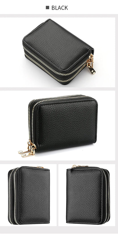 Women's Double Zipper Wallet Fashion Short Credit Card Holder with Large Capacity Coin Purse