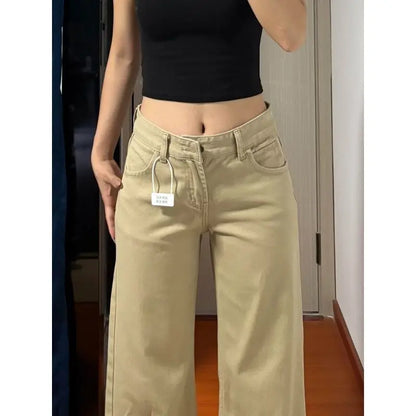 American Vintage Flared Jeans Women New Low Waist Loose Khaki Straight Leg Floor Length Versatile Denim Pants Bootcut Trousers