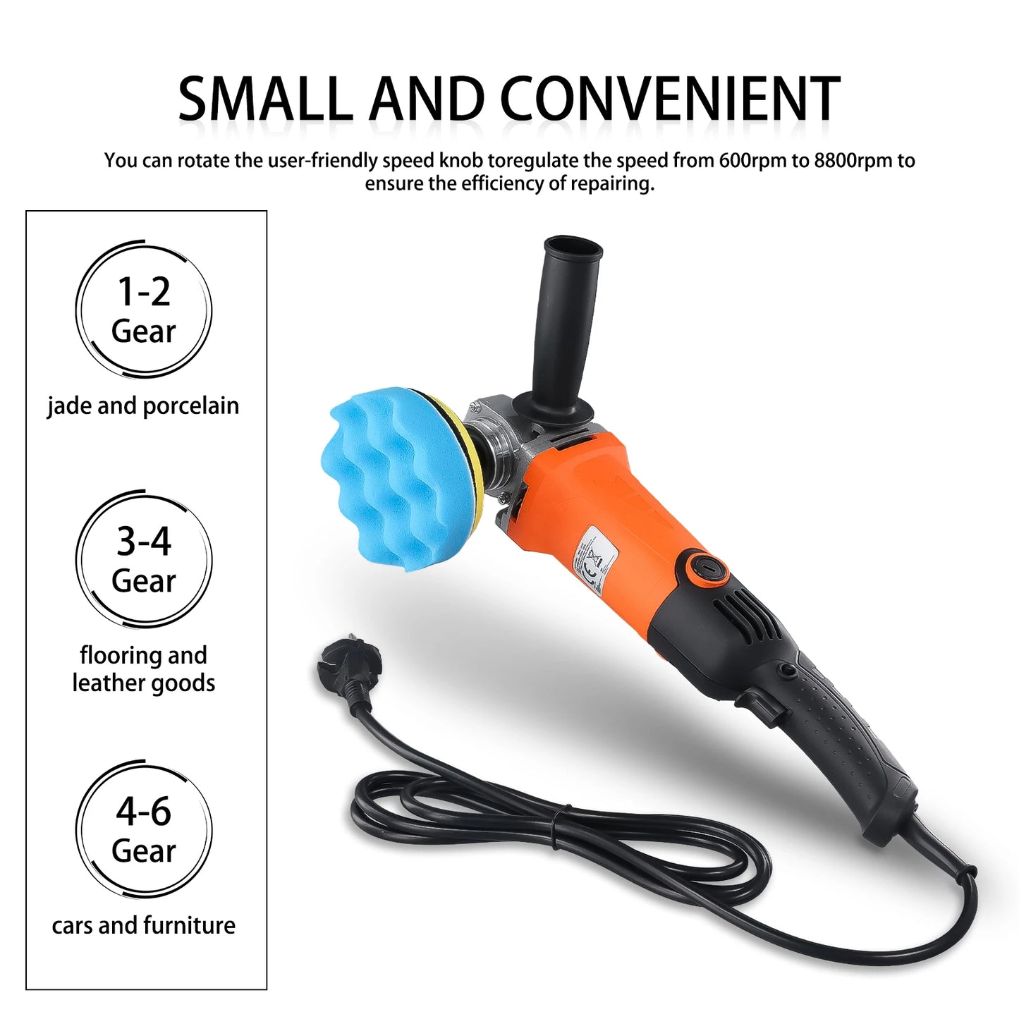 Podofo 8800RPM  Rotary Car Buffer Polisher Waxer 1200W Car Polisher with 14 Sponge Wheels Detachable Handle Perfect for Boat Car Polishing and Waxing