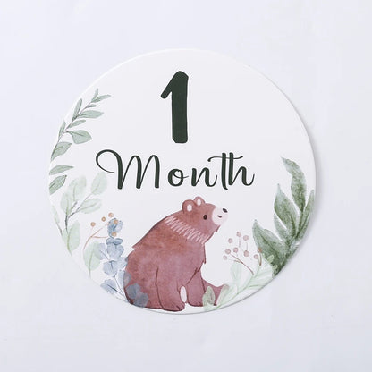 Newborn Baby Growth Milestones 0-12 Months Wooden Card With Box Photo Accessory Cartoon Animal Picture Souvenir Wooden Baby Gift