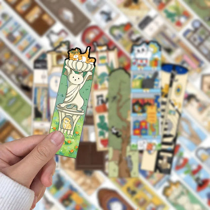 30PCS Cat Scene Bookmark Cartoon Cute Reading Page Book Label Decoration Student Creative Gift DIY