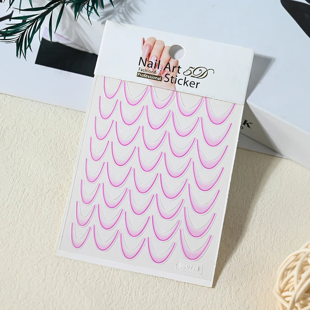 1pcs Gold Glitter French Design Nail Stickers White Silver Curve Lines Stripe Wave Nail Decals Slider Reflective Manicure Wraps