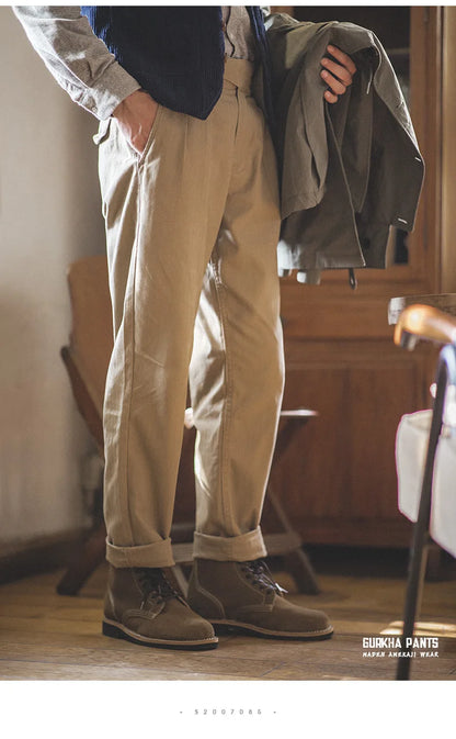 Maden Vintage Khaki Gurkha Pants Adjustable High Waist Casual Cargo Work Pants Classic Straight Trousers Men's Spring and Fall