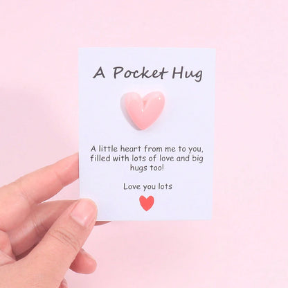 4 Pack Small Cute Pocket Hug Cards, Heart Shape Encouragement Greeting Cards, Mini Love Cards for Birthday Valentine