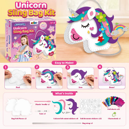 Kids DIY Sewing Bag Kit, Unicorn & Princess Theme Felt Art, 50+ Pieces Set, Creative Educational Toy for Kids