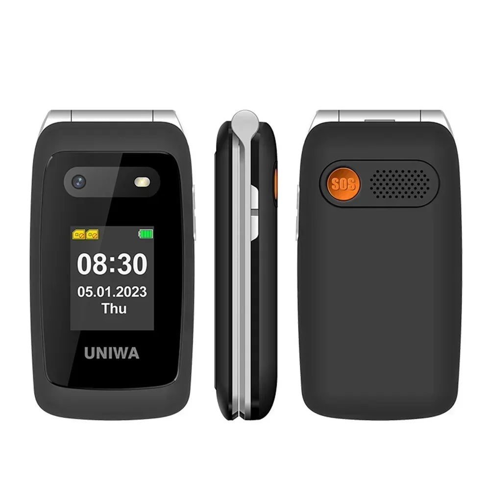 UNIWA V202T 4G Feature Flip Phone Fashion Dual Screen Big Push-Button  Flip Mobile Phone for Elderly 1450mAh SOS Function Phone