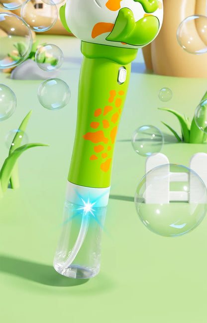 Cartoon Dinosaur Giraffe Bubble Blowing Machine for Children, Fully Automatic Handheld Bubble Stick, Luminous Bubble Toy