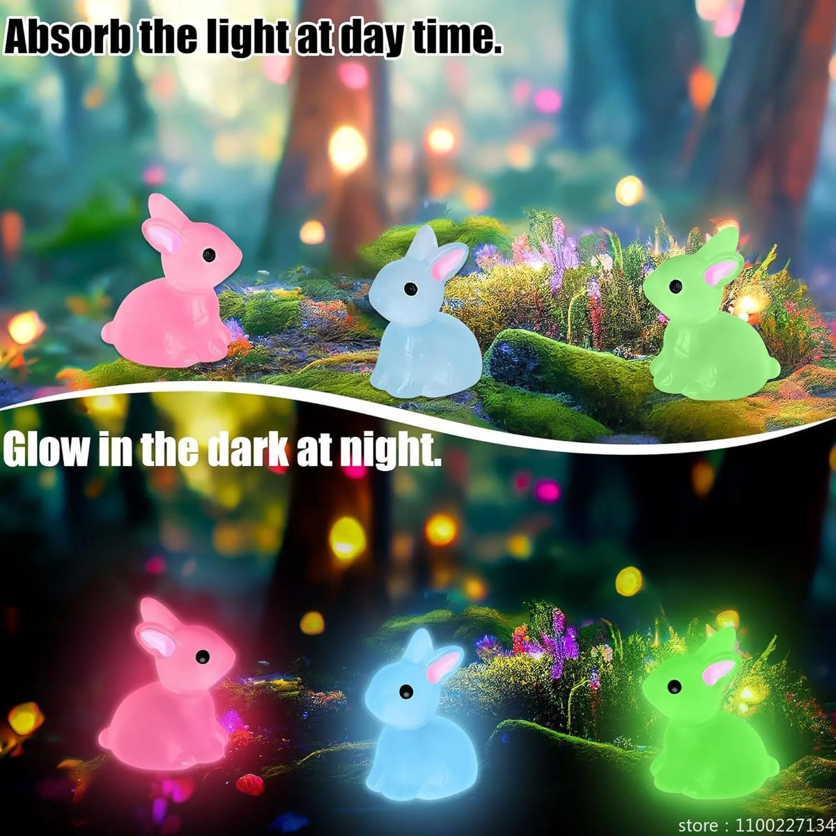 50Pcs Luminous Mini Resin Bunny Tiny Plastic Rabbits Glow in the Dark Miniature Bunnies Figurines for Fillers Fairy Garden