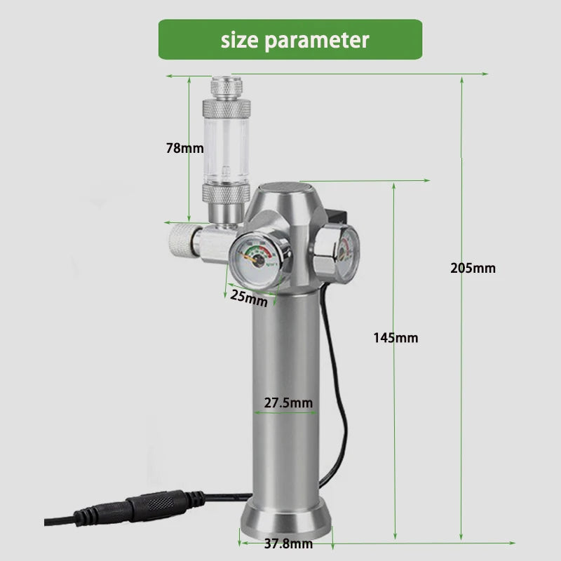 Aquarium CO2 Regulator Solenoid Valve Bubble Counter Small Gas Bottle 3-8UNF with Sleeve Fish Tank CO2 Pressure Reducing Valve