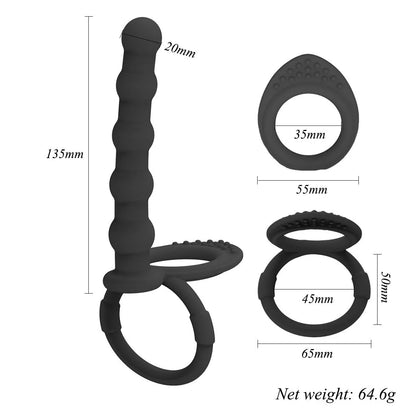 Double Penetration Dildo Dual Stimulation Vibrator for Couples, Anal Beads, G-Spot Massager, Cock Ring, Adult Sex Toys