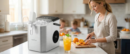 LOEFME Portable Bullet Ice Maker 12KG/24H Countertop Ice Machine 9 Cubes in 6 Min Auto Clean 2 Ice Sizes with Handle