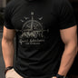 Summer men's 100% pure cotton casual fashionable loose retro compass mountain pattern printed round neck short sleeved T-shirt