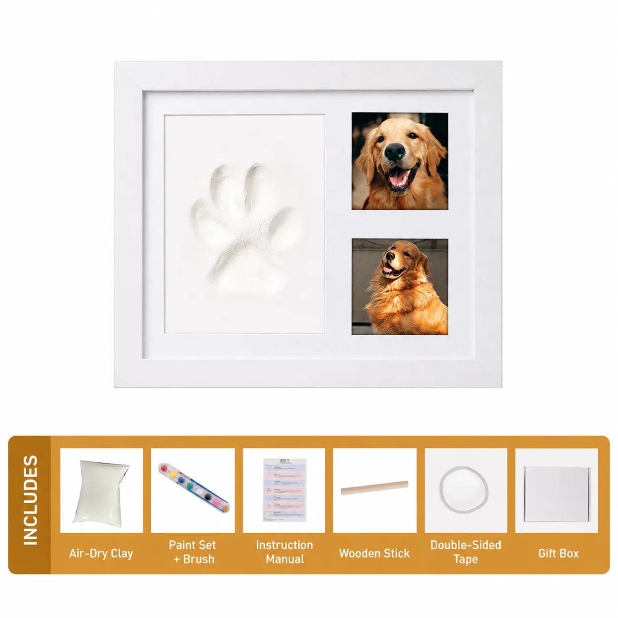 Hot Sale DIY Pet Paw Print Memorial Kit With Clay Mold Photo Frame Exquisite Gift Box for Dog Cat Loss Keepsake Creative Lovers