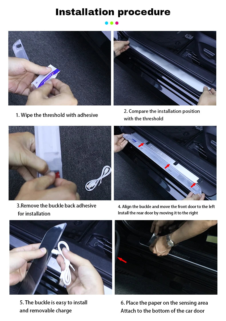 Customized Carbon fiber Car Logo Door Illuminated Sill Light Projector Lamp Power Moving LED Welcome Car Scuff Plate Pedal Light