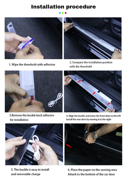 Customized Carbon fiber Car Logo Door Illuminated Sill Light Projector Lamp Power Moving LED Welcome Car Scuff Plate Pedal Light