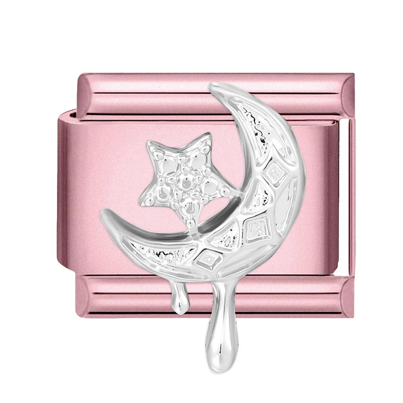 Pink Color Y2K Butterfly Star Bow Rabbit Heart Pendant Italian Charm Links Fit 9mm Stainless Steel Bracelet DIY Making Gifts