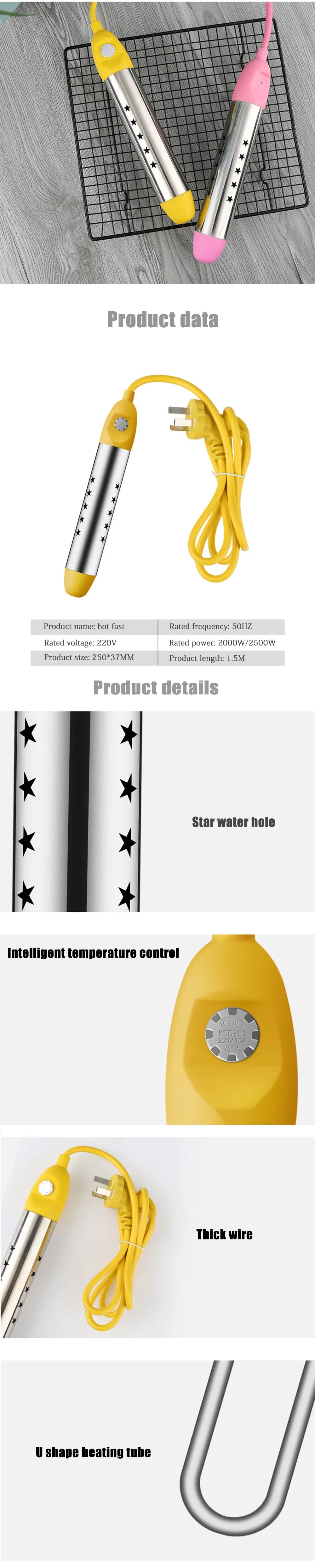 Portable Pool Heater Water Heating Boiler Swimming Solar Bath Tub Immersion Hot Fast Automatic Power Off Intelligent 2000W