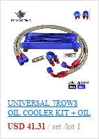Universal 13 Rows Oil Cooler Kit + Oil Filter Sandwich Adapter + Nylon Stainless Steel Braided An10 Hose W/ PQY Sticker+Box