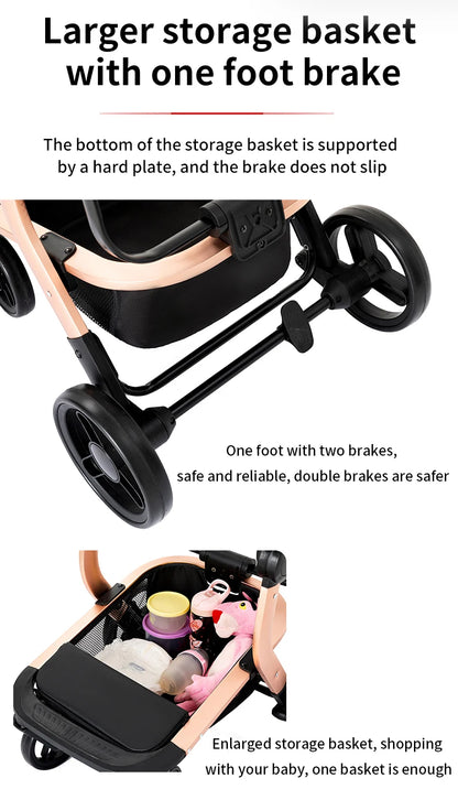 Baby pram Lightweight stroller Baby carriage PU 3in1 stroller Baby stroller 3-in-1 Baby carriage strollers for baby light carts