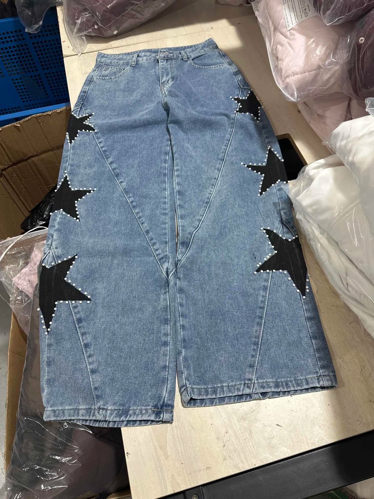 Female Vintage Leather Pocket Jeans Women Blue Zipper Straight Loose Trousers Lady New Fashion Daily Casual Spring Pants 2026