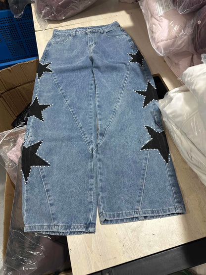 Female Vintage Leather Pocket Jeans Women Blue Zipper Straight Loose Trousers Lady New Fashion Daily Casual Spring Pants 2026