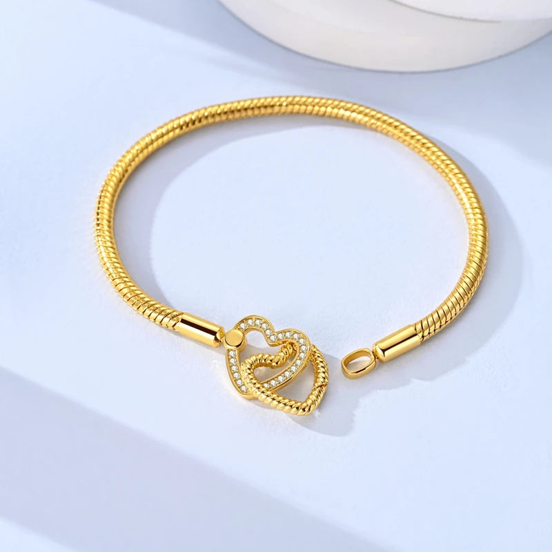 Original Bracelet 925 Sterling Silver Charm Bracelet 17-20CM Golden Heart Love Key Clover Bracelet Bangle Women Jewelry Gift