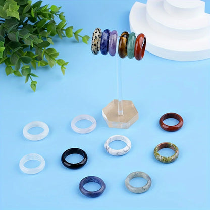 1Pc Natural Stone Band Rings Amethyst Rose Quartz Obsidian Finger Solid Ring Women Men Minimalist Reiki Healing Jewelry Gift