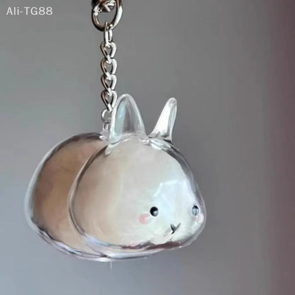Cartoon Pet Hair Memorial Keyring - Cute Animal Rabbit Fur Organizer Keychain Transparent Storage Box Bag Pendant Pet Souvenirs