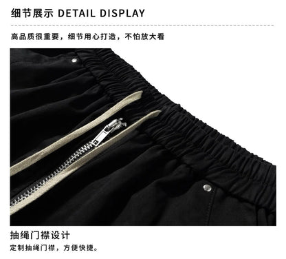 2025 Dark RO Style Drawstring Multi-pocket Tooling Shorts Men's Niche Casual Loose Straight Five-point Pants