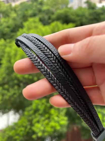21cm Trendy Leather Bracelets Men Stainless Steel Multilayer Braided Rope Bracelets For Male Bracelets Jewelry