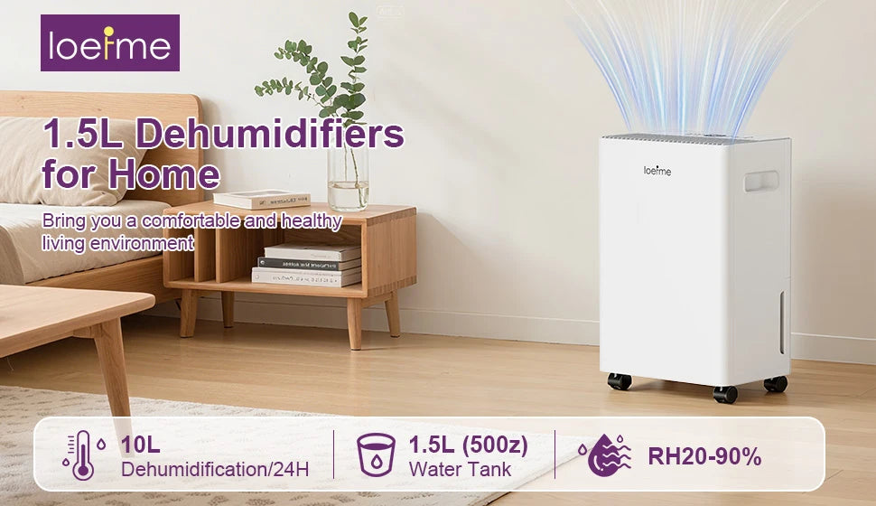 LOEFME 10L/Day Air Dehumidifier Moisture Absorber Home Air Dryer 1.5L Water Tank W/ 3M Hose For Home Basement Bathroom Wardrobe
