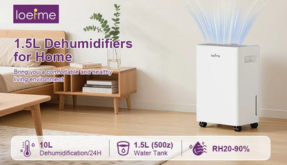 LOEFME 10L/Day Air Dehumidifier Moisture Absorber Home Air Dryer 1.5L Water Tank W/ 3M Hose For Home Basement Bathroom Wardrobe