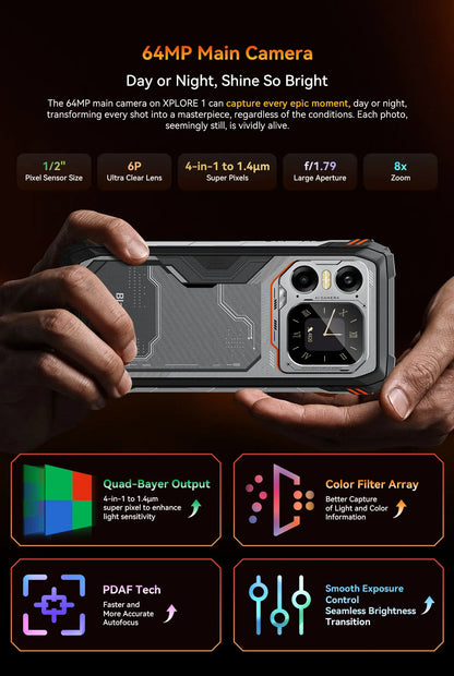 Blackview XPLORE 1 Outdoor 5G Rugged Smartphone Android 15, 6.78'' 2.4K Display, 16GB+512GB, 20000mAh, Waterproof Mobile Phone